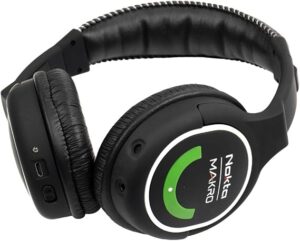 Black Nokta Makro over-ear wireless headphones with green logo accent
