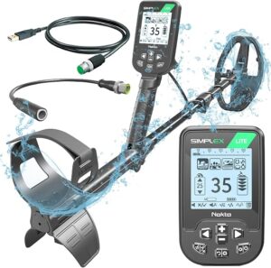 Nokta Simplex Lite metal detector with round search coil, digital control screen and cable accessory