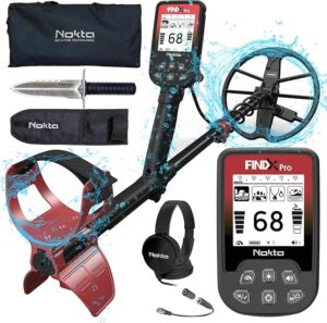 Nokta FINDX Pro metal detector kit with headphones, digging tool, carry bag and search coil