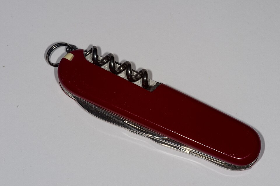 Victorinox Camper red Swiss Army knife with corkscrew exposed