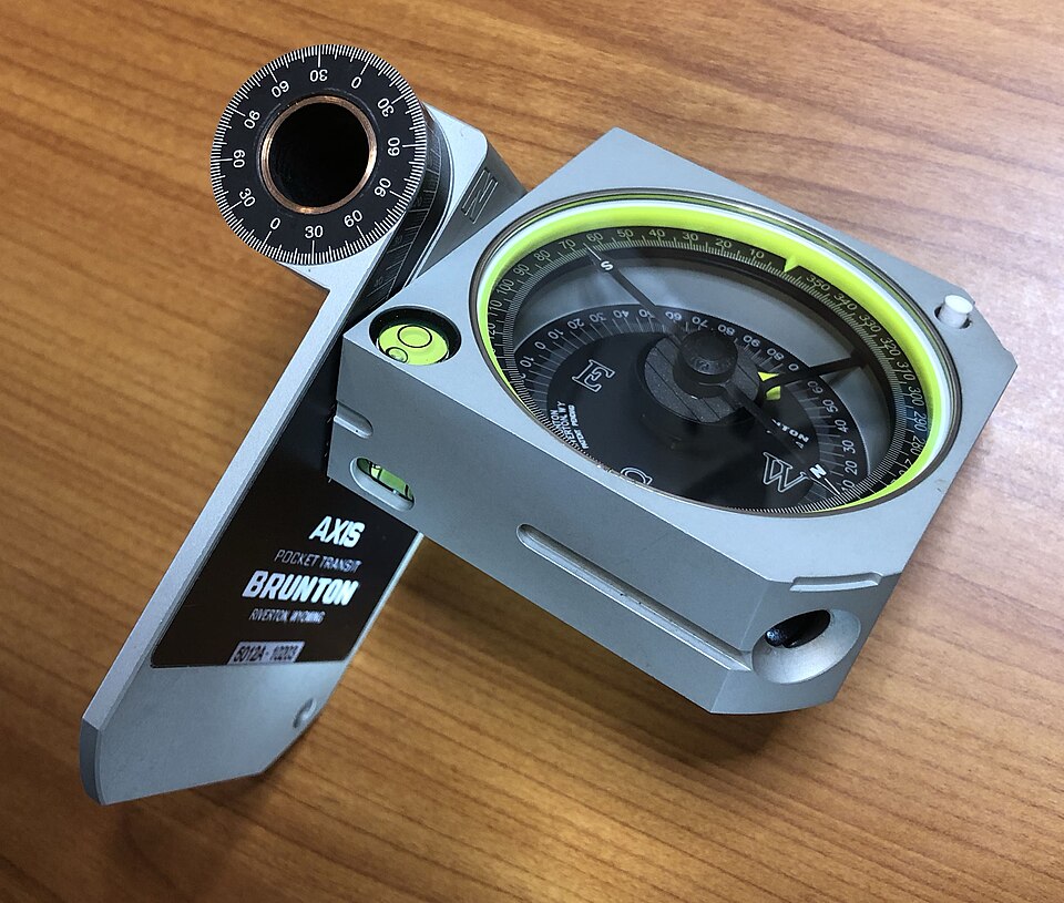 Brunton Axis Pocket Transit silver geological compass with dual-axis hinge
