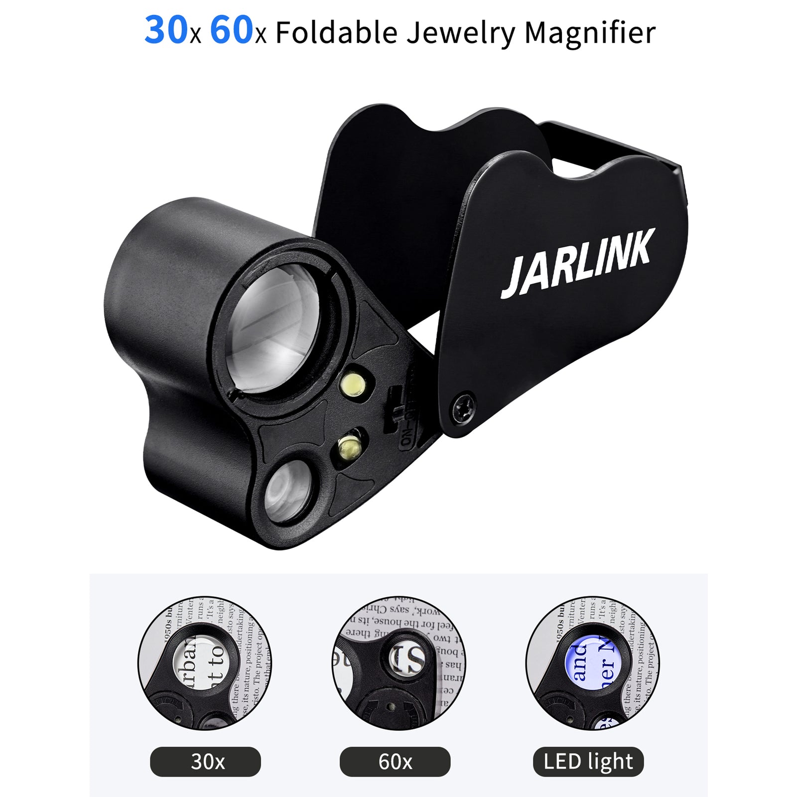 JARLINK 30x/60x illuminated folding loupe, one model-matched component of the two-pack