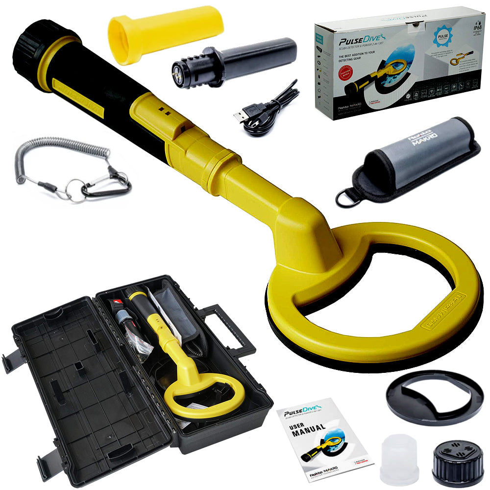 Yellow Nokta PulseDive 2-in-1 scuba detector and pinpointer, the detector component of this headphones bundle